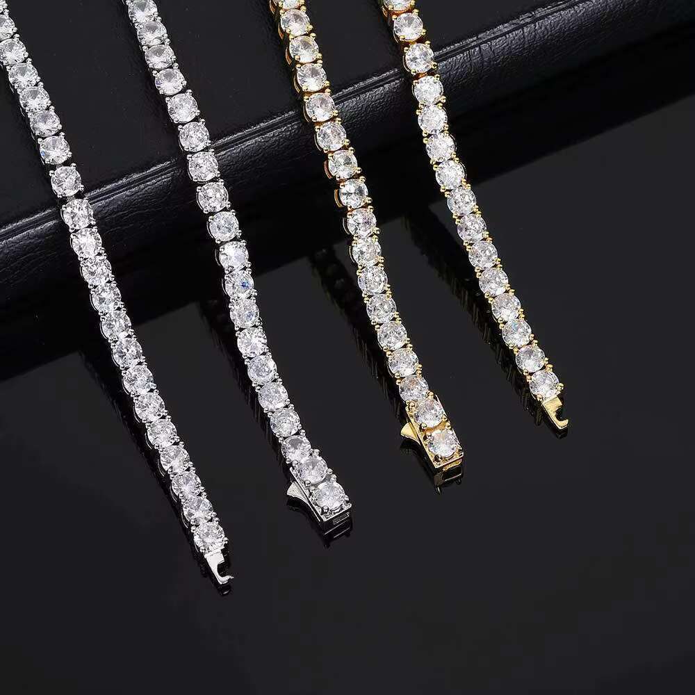 Classic Design Brass Zircon Tennis Necklace Hip Hop Bling Jewelry Gold Silver CZ Iced Out 3mm 4mm 5mm Spring Clasp Tnnis Chain