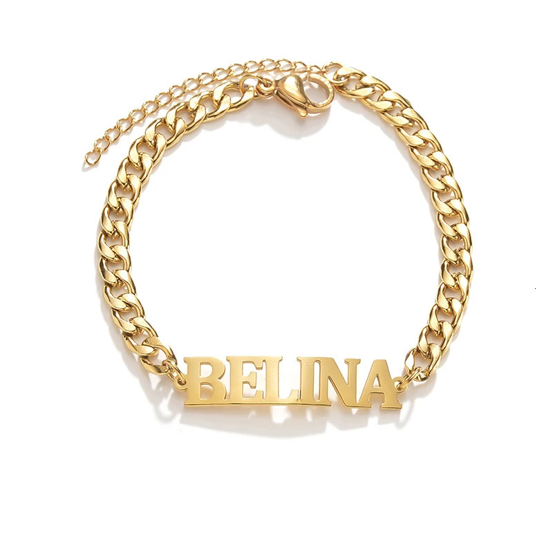 Goxijite Customized Name Bracelet For Women Kids Stainless Steel Letter Nameplate Thick Chain Charm Bangle Bracelet Jewelry Gift 250430