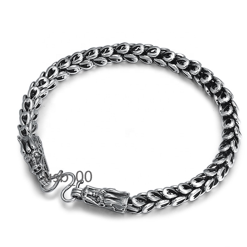 Hip Hop Jewelry Vintage Bracelets Real 925 Sterling Silver Chinese Dragon Scale Bracelet for Men Fashion Jewelry