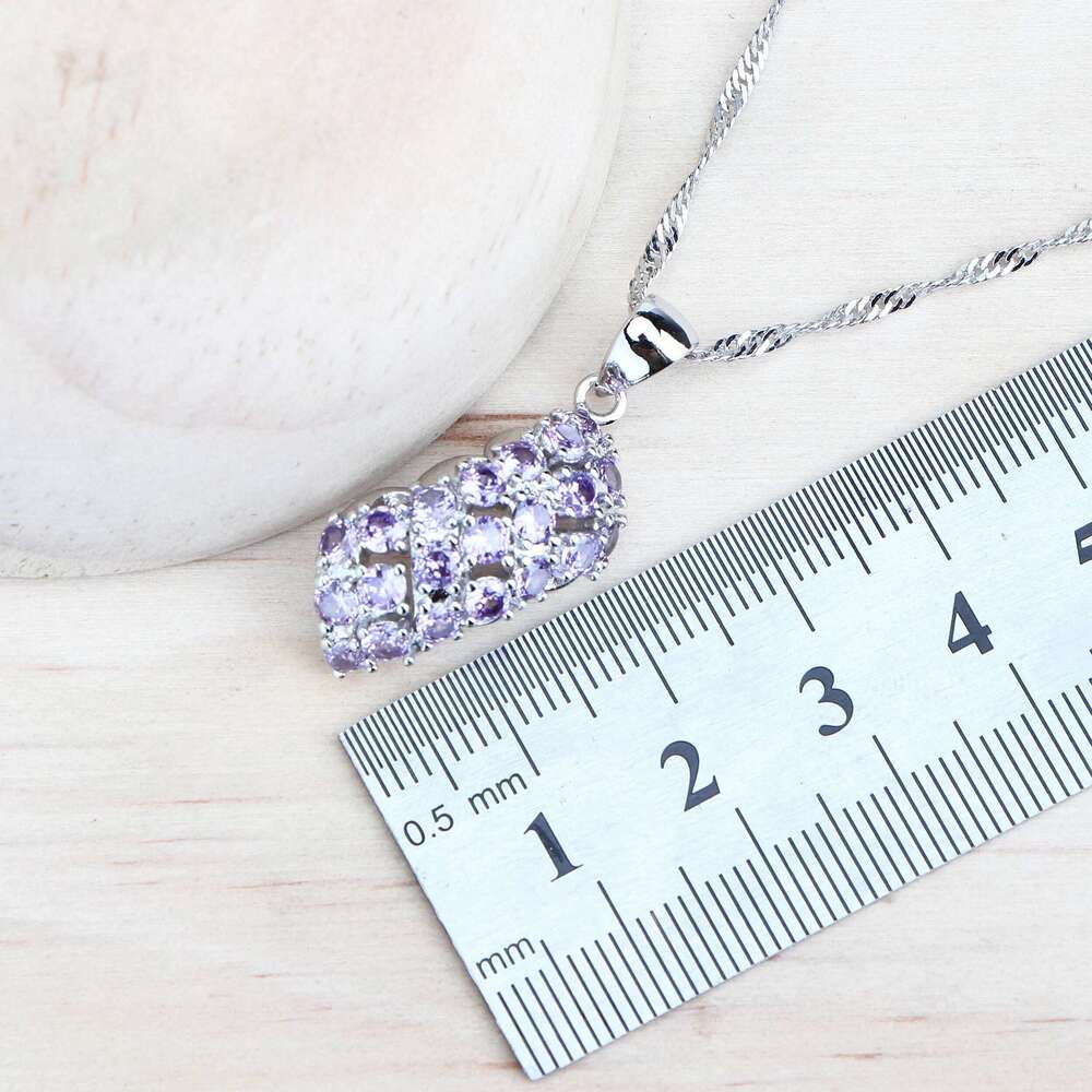 Sier Women Bridal Jewelry Sets Purple Zirconia Fine Costume Jewellery Wedding Earrings Rings Pendant Bracelets Necklace