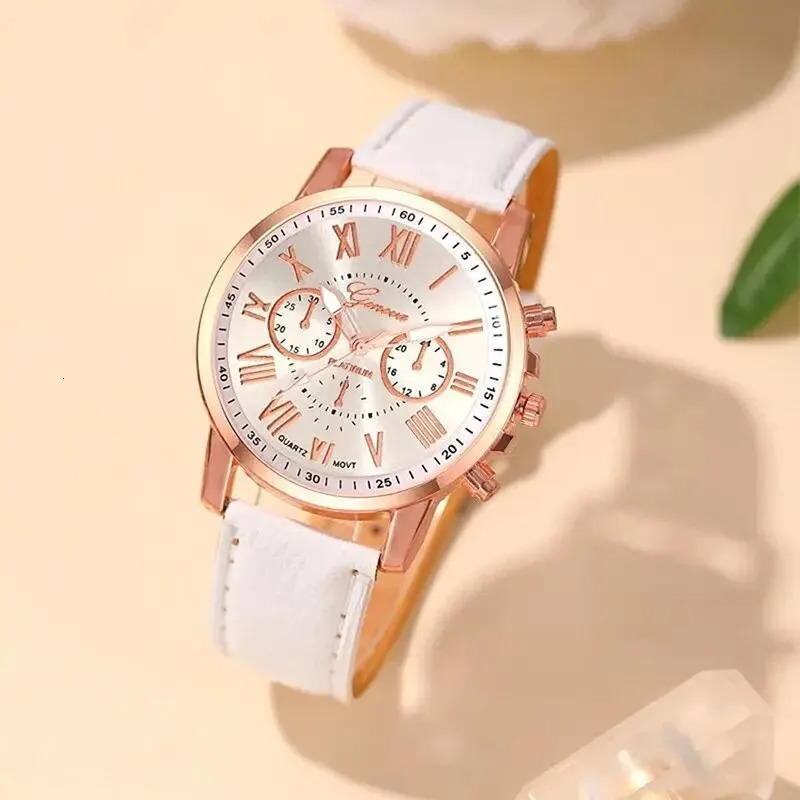 6 pieces of fashionable womens watches womens business white leather quartz watches womens butterfly necklaces bracelets watches 250425