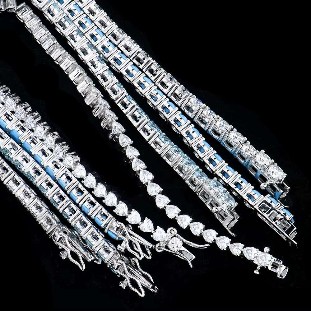 Trendy 925 Sterling Silver Tennis Moissanite Bracelet 4mm Round/Heart Moissanite/CZ/Nano Tennis Bracelet Fashion Jewelry