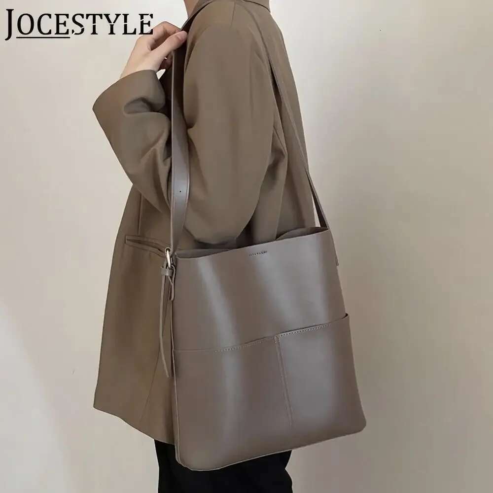 Women Bucket PU Leather Shoulder Tote Multi Pocket Top-Handle Messenger Bags Desiner Hobo Female Shopping Bag