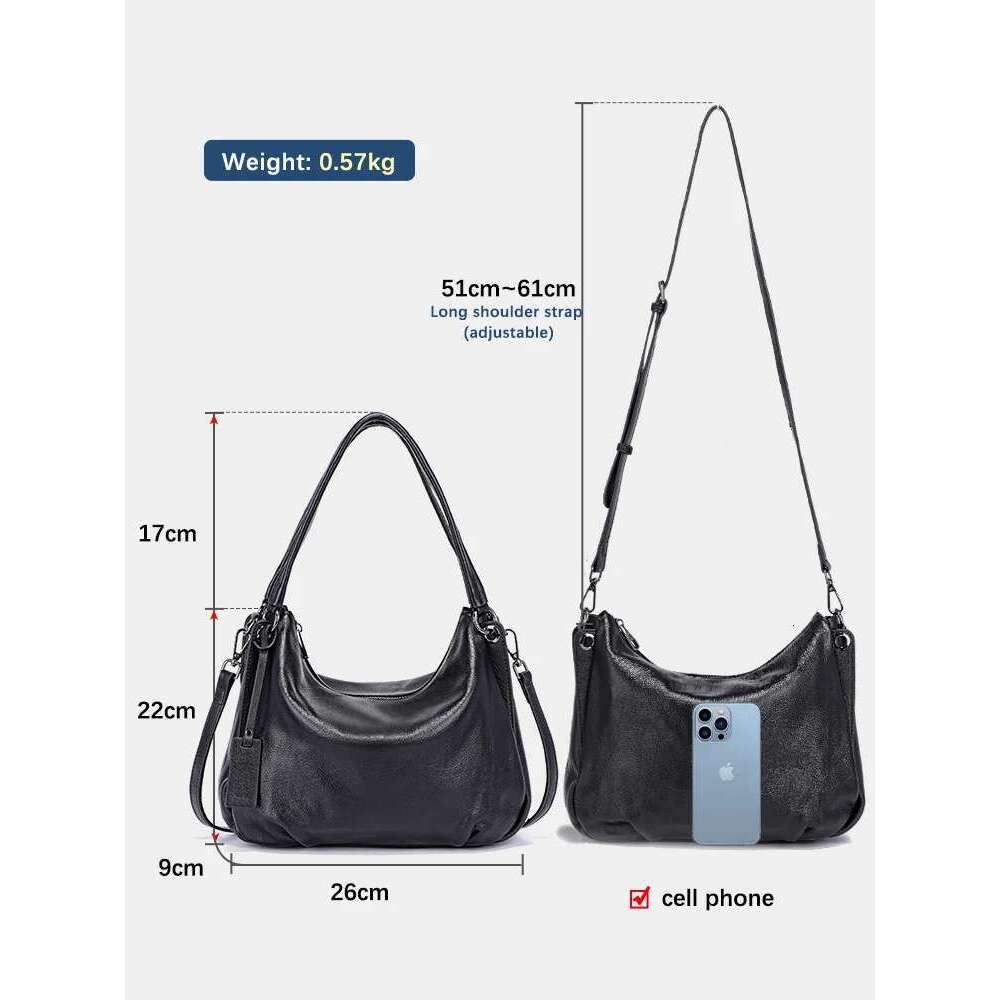 Zency Genuine Leather Hobo For Women Simple Classic Casual Handbag Commute Shoulder Tote Soft Crossbody Bag Big Pockets