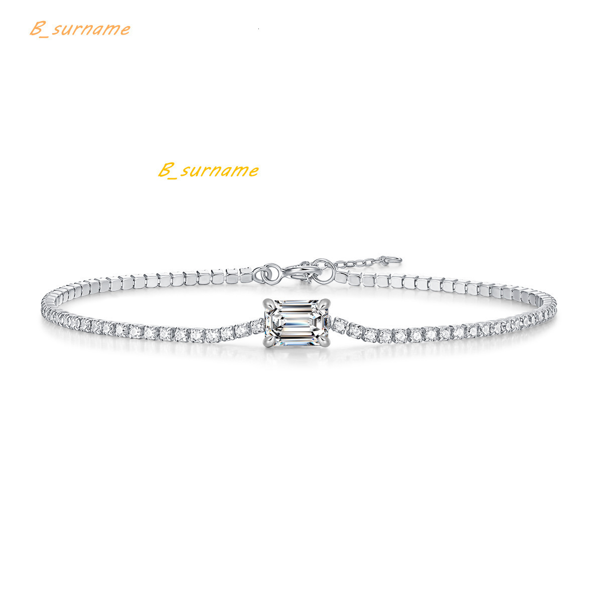 Custom Simple Fashion Jewelry 925 Sterling Silver Tennis Bracelet Emerald Cut 1CT VVS D Moissanite Adjustable Bracelet for Women