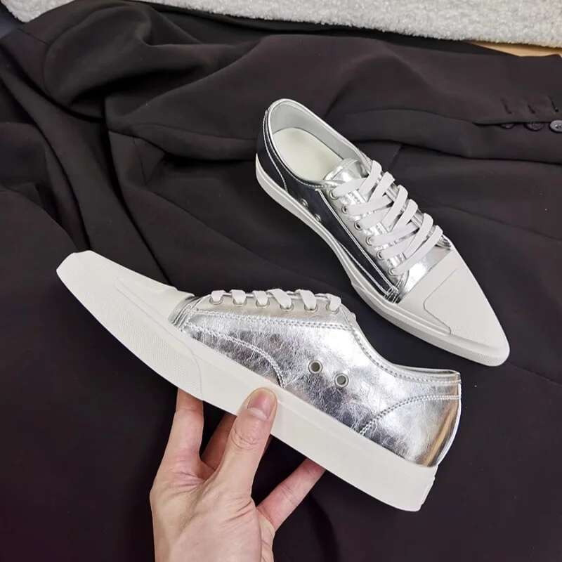 Brand Canvas Sneakers Pointed Thick Soled Casual Lace Solid Fashionable Simple Novel Women Flat Shoes