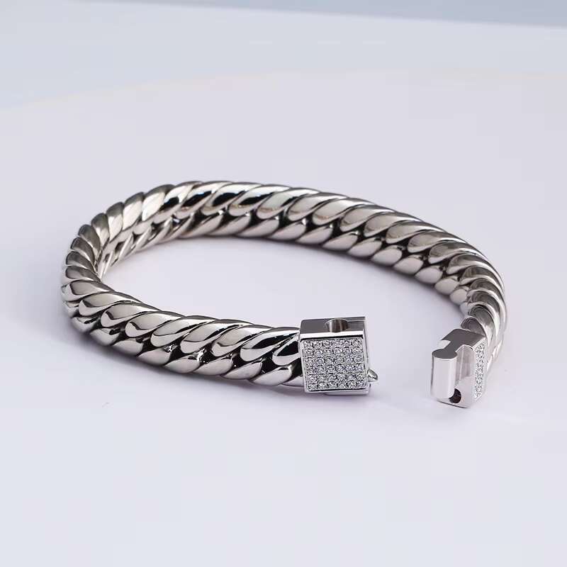 Miami Men Cuban Bracelet VVS Moissanite Cuban Link Chain Punk Gold Plated Hip Hop Diamond Bracelet S925 Sterling Silver Bracelet