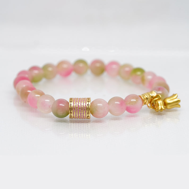 Five Mantra Crystal Bracelet -Peach Chalcedony Stone for Love & Happiness, Spiritual Boho Jewelry for Women