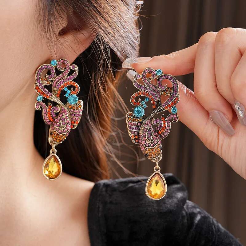 Vintage Koi Set Wedding Earrings Necklaces For Women 2025 Fashion Light Inlaid Rhinestone Bride Jewelry Wholesale