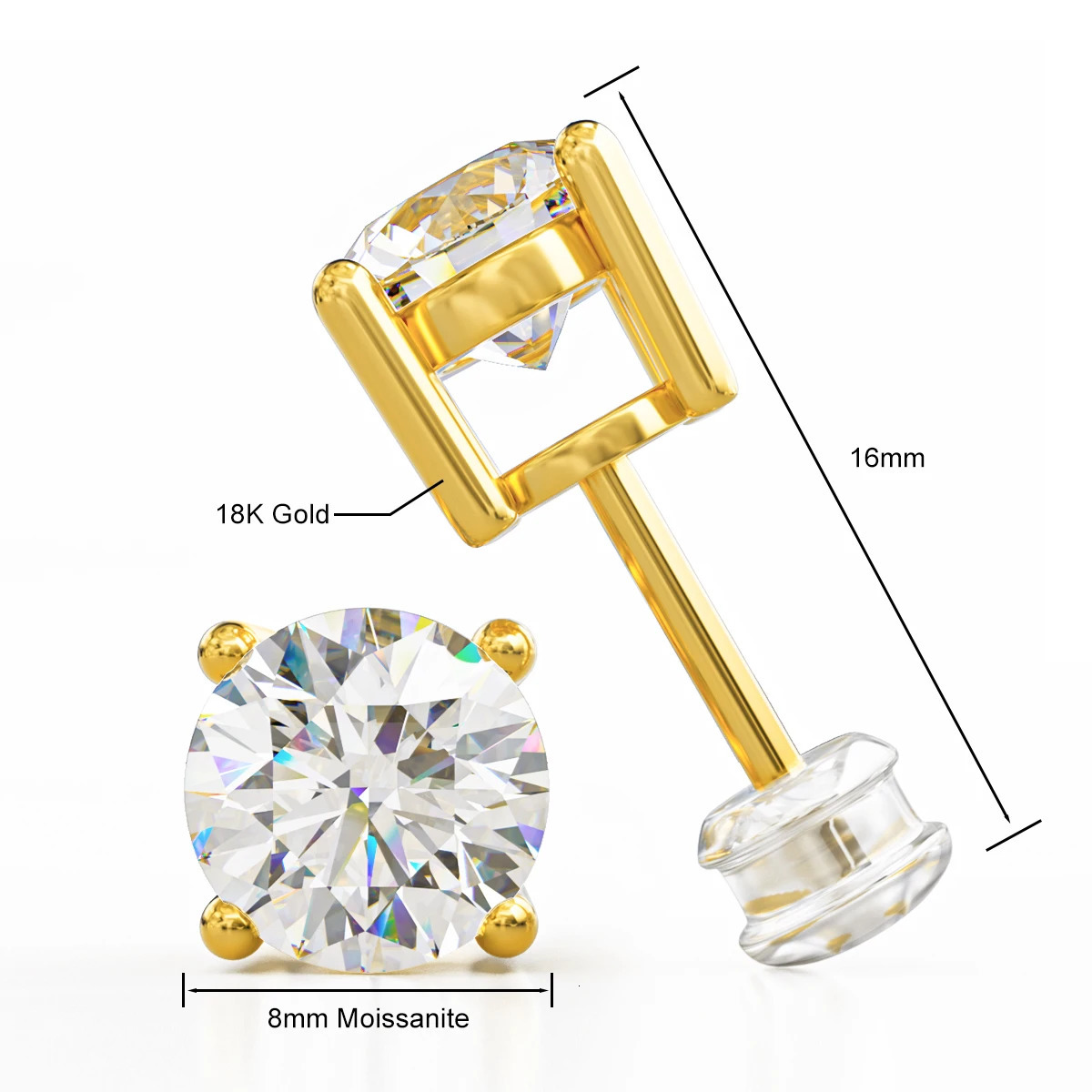 Szjinao 18K Yellow Gold 2CT Stud Earrings Brilliant Cutting Diamond Earrings D VVS for Women Wedding Fine Jewelry 250420