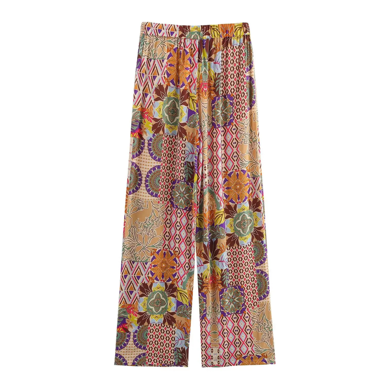 womens clothing set for featuring a brushed waist and Vbow tie with crop top Bohemian print on the front suitable daily wear 250530