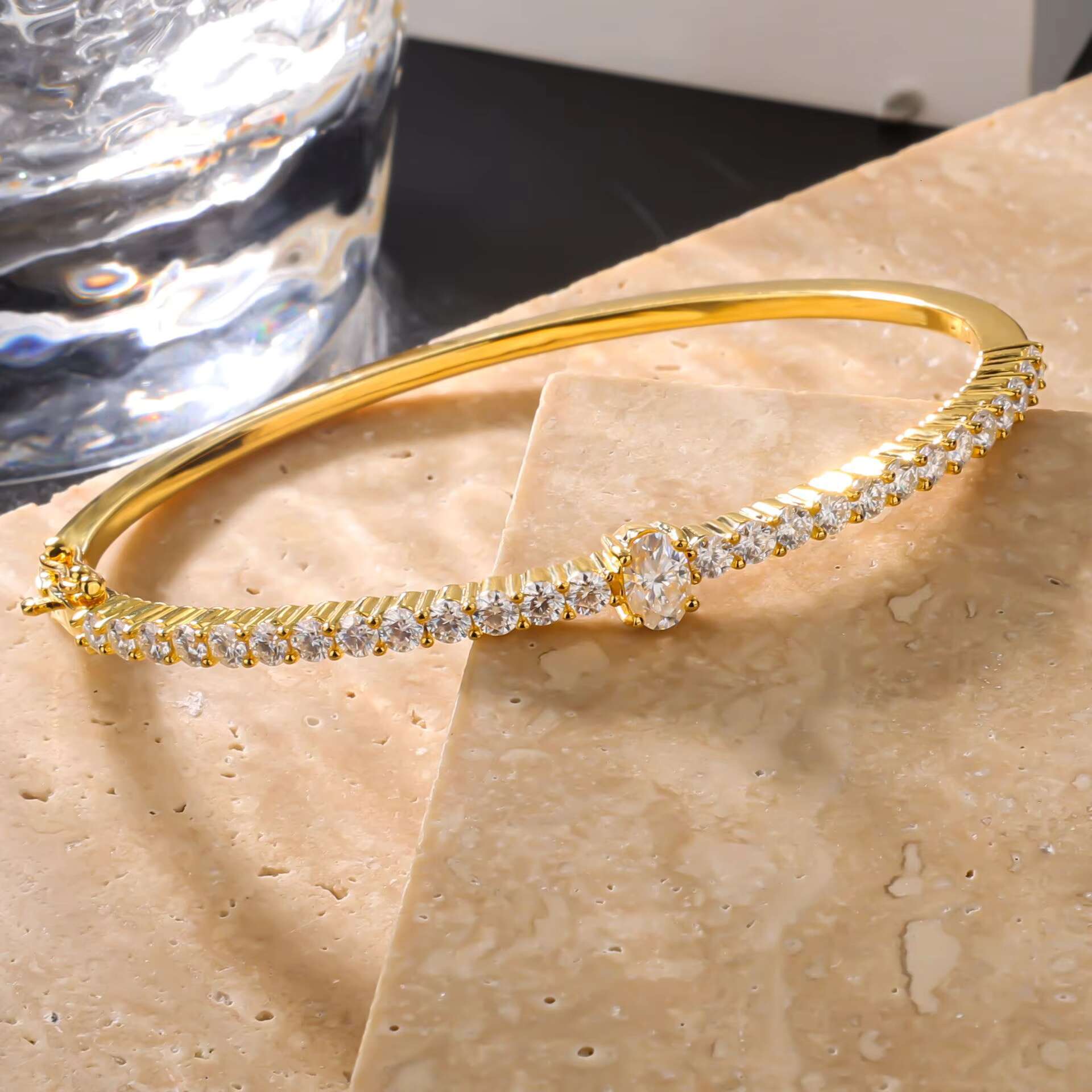 DEYIN Oval Shape Moissanite Bnagles Gold Plated Women Wholesale 925 Sterling Silver Woman Bangle Bracelet Jewelry