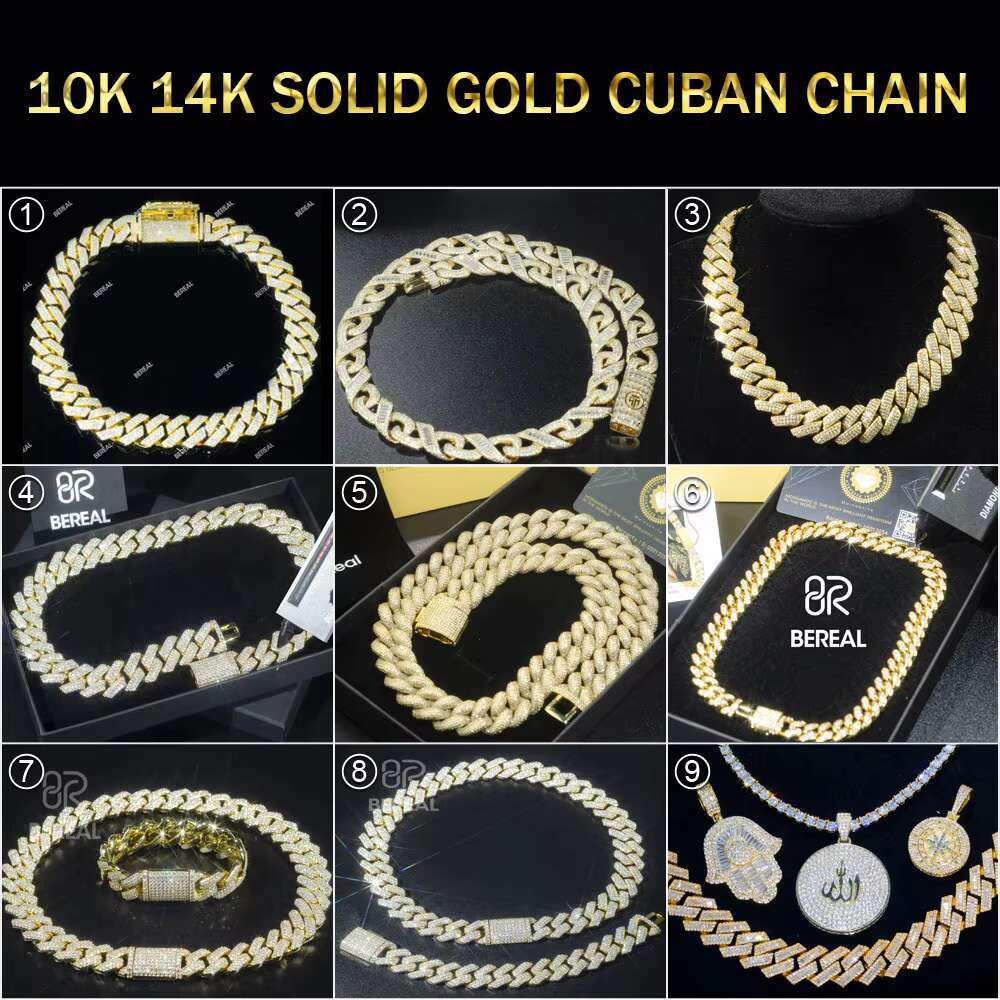 15MM 10k 14k Solid Gold Moissanite Cuban Chain Wholesale Polish Symmetry VVS Moissanite Miami Cuban Chain