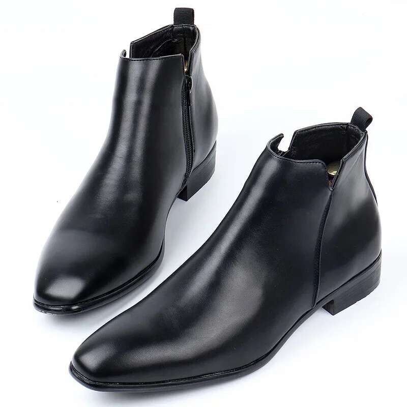 Men's Versatile Fashionable Imported Short Boots Square Head Pvc Upper Winter Season Specialty