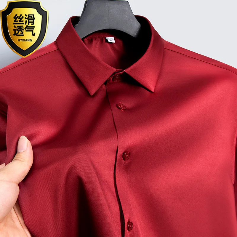 6XL mens long sleeved spring and summer ice silk formal highquality business casual fashion iron free large slim fit 250427