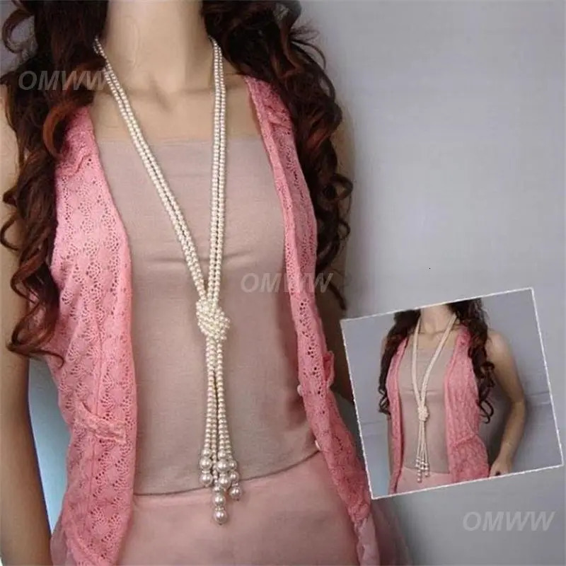 Versatile pearl long doublelayer necklace irregular freshwater pendant 5layer sweater chain hiphop 250415