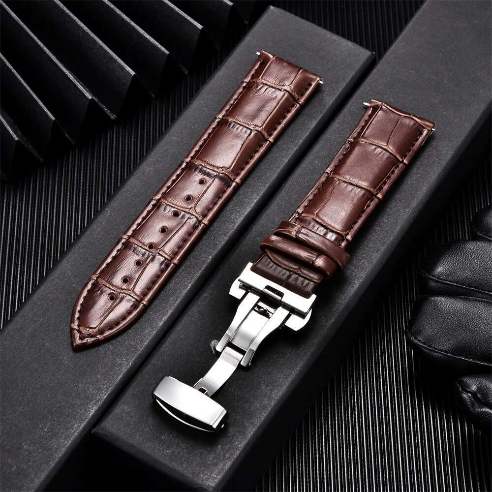 Genuine Calfskin Leather Watchbands Business Replace Watch Band 18Mm 20Mm 22Mm 24Mm With Butterfly Buckle Wristwatch Strap