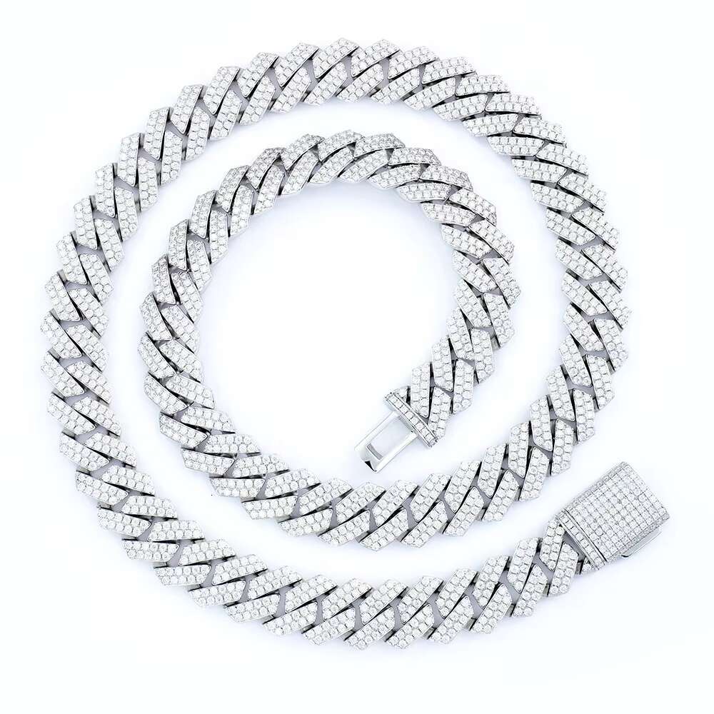 HipHop Iced Out Shiny Diamond 925 Sterling Silver Sharp Angled 14mm Moissanite Cuban Link Chain Hip Hop Jewelry for Men Gift