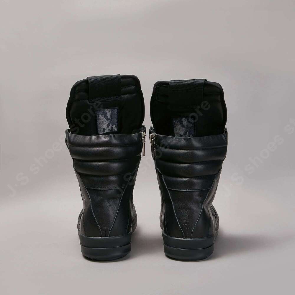 Brand Men Sneaker Women High top Full black Leather Casual Shoe Owens Boots Zipper Ankle Boot Lace Up Flat Sneakers