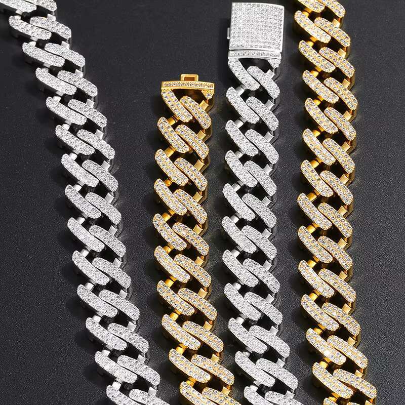 Wholesale High Quality Luxury Iced Out CZ Hip Hop Cuban Chain Necklace and Bracelet for Men and Women
