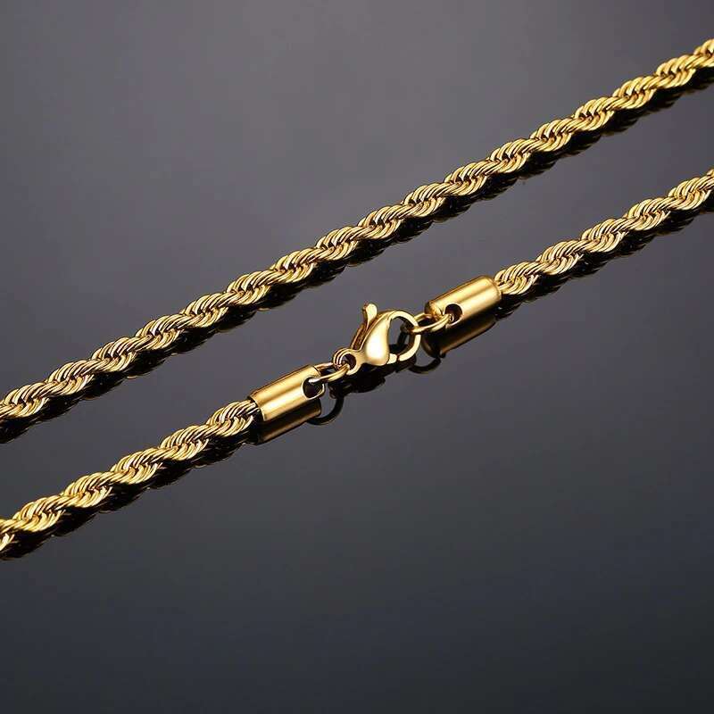Men Ropes Long Stainless Steel Minimalist Twist Rope Chain Necklace Available In Gold Sier Color 2 TO 5Mm