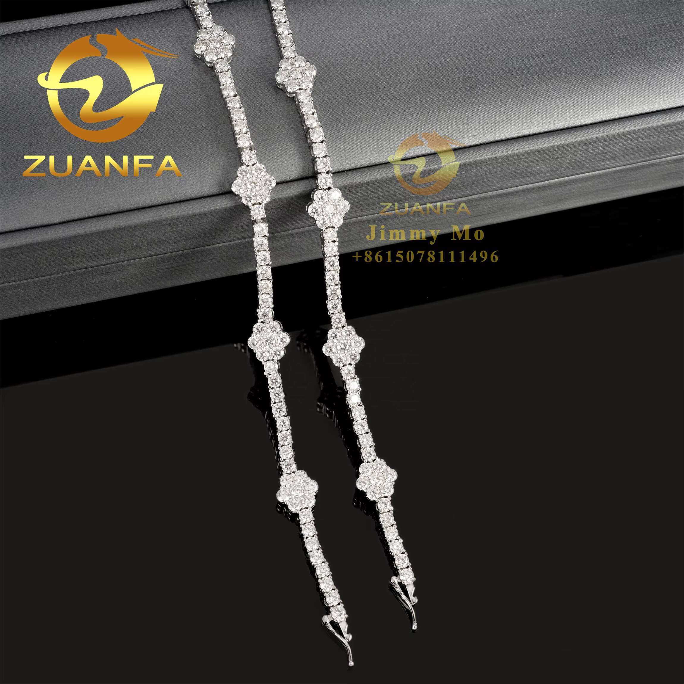 New Arrivals Best Selling 3mm 925 Sterling Silver Man Luxury Hip Hop Jewelry Moissanite Diamond Flower Tennis Chain Bracelets