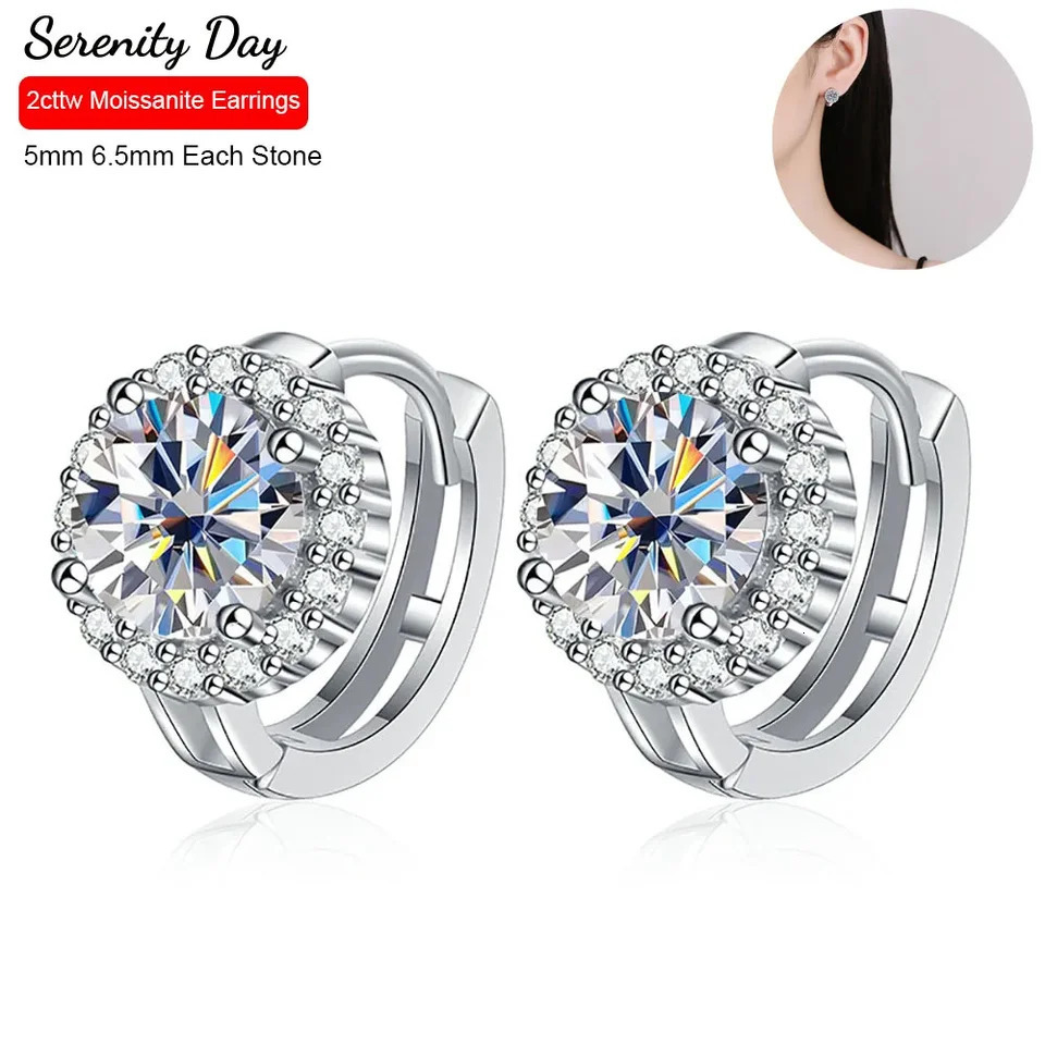 Serenty 2ct D Color Hoop Earrings For Women Wedding Bridal S925 Sterling Silver Couples Stud Earring Anniversary Gift 250420