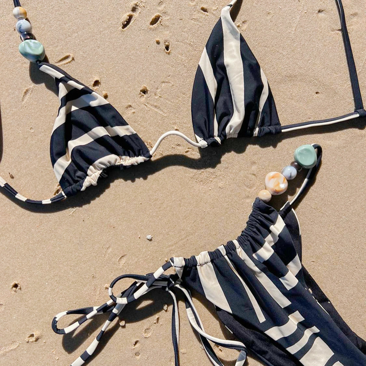 Push Up Bikinis 2025 Sexy Women Swimsuit Female Swimwear Striped Bikini Set Stone Biquini Bathing Suit Swimming Suit Beachwear 250428