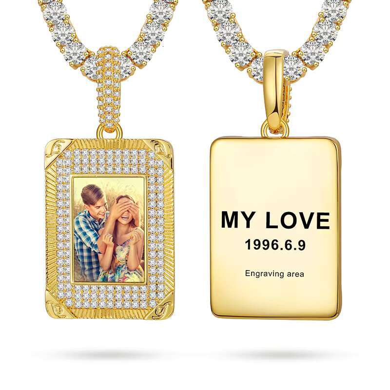 Hot Sale 5A CZ Brass Iced Out Hip Hop Custom Photo Frame Pendant Picture Pendant Necklace for Men