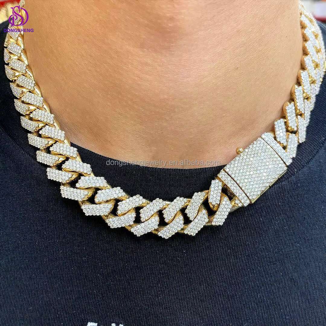 Hip Hop Jewelry Luxury Cuban Necklace Cuban Link Necklace Vvs Diamond Moissanite Cuban Chain 10m 12m 15m18mm 925silver 14K 18k