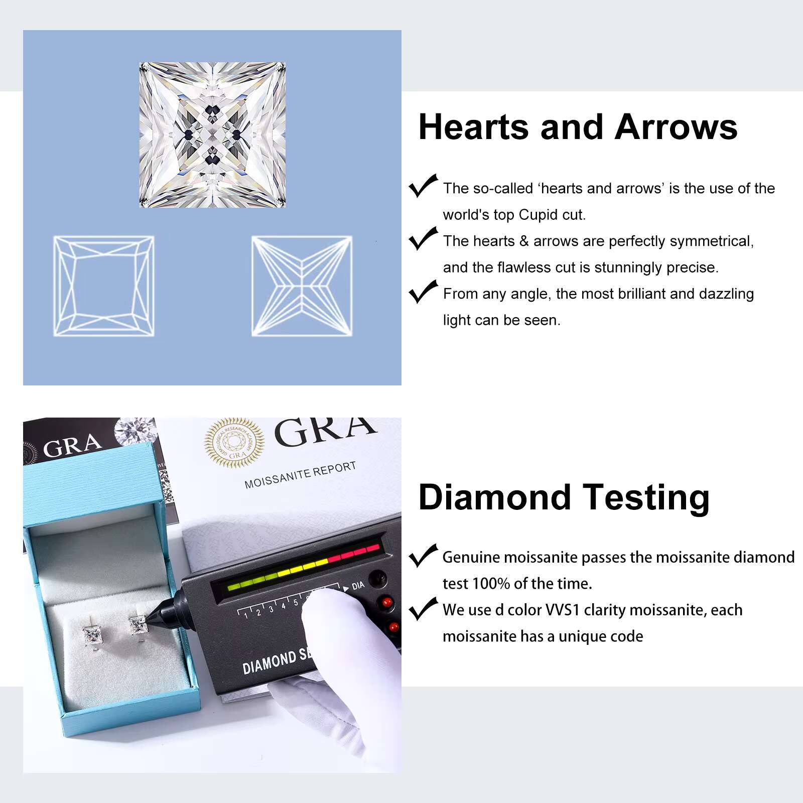 Drop Shipping Factory Direct Sale 925 Sterling Silver 4.5mm-6mm Princess Cut Moissanite Diamond Stud Earring for Gift