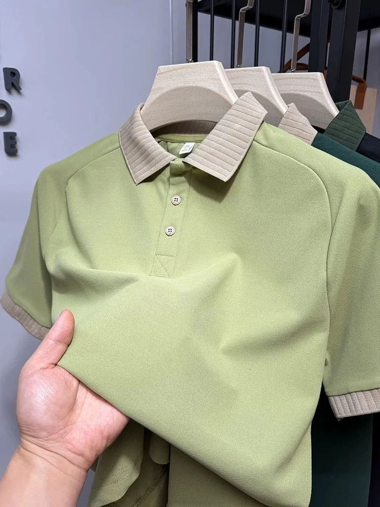 Light High end Color Collar Short sleeved Polo Shirt Summer Trend Young Korean Casual T-shirt Fashion Mens Wear 250428