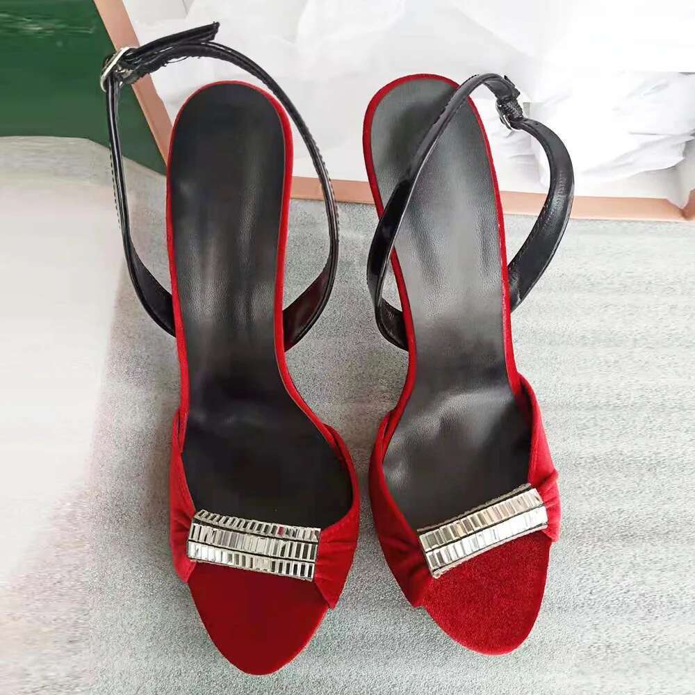 Summer new veet rhinestone ribbon sexy open-toe thin high-heeled banquet dress customized large-size women's sandals