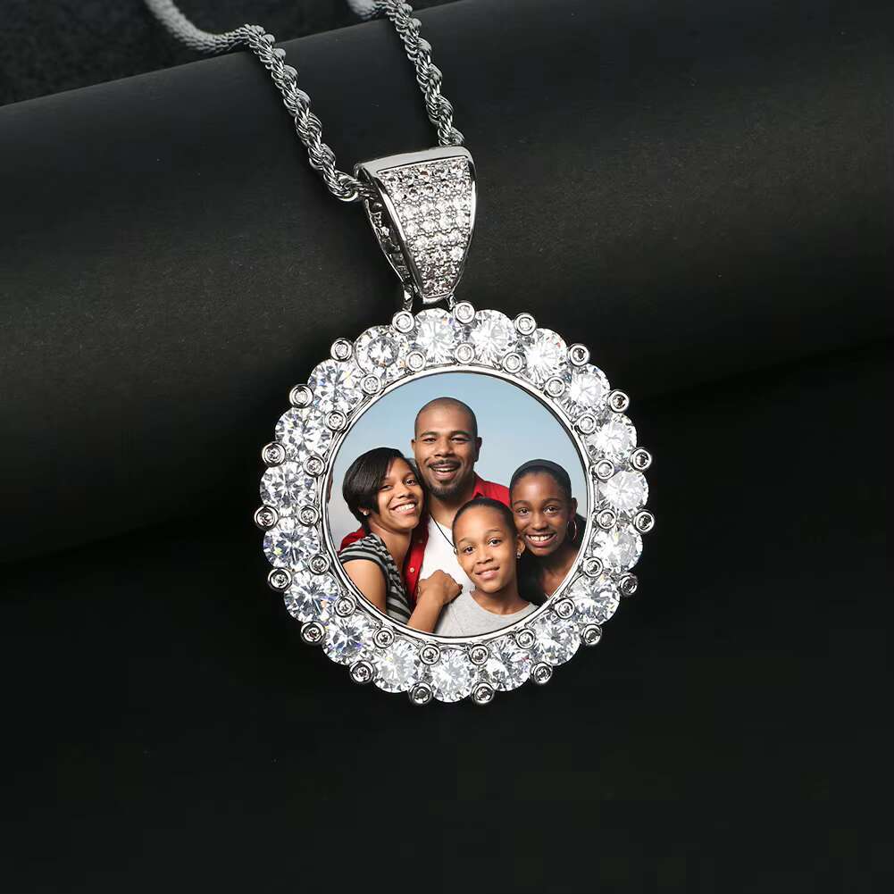 Bling Memory Jewelry Hip Hop Men Women 47mm Gold Plated Brass AAAAA CZ Diamond Iced Out Custom Photo Pendant With Picture