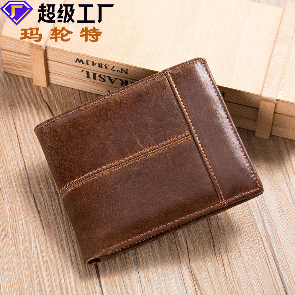 RFID anti-theft genuine short top layer cowhide multi card slot 20% off men's leather zero wallet
