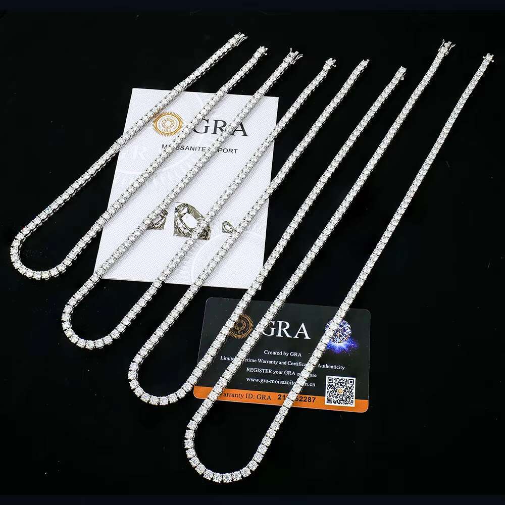 Factory Price Bulk 925 Sterling Silver 4mm Iced Out Vvs Round Mossanite Moissanite Tennis Chain Necklace for Men and Women