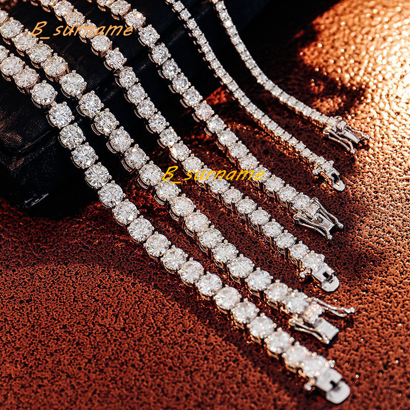 Moissanite Necklace Men Iced Out 925 Silver Moissanite Bracelet Tennis Chain Spring Clasp VVS D Moissanite Tennis