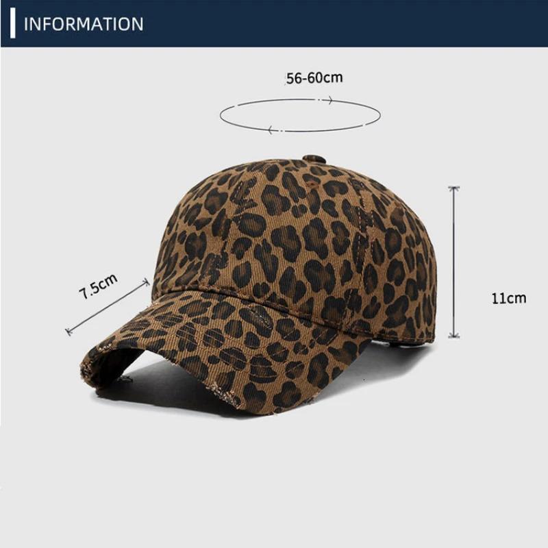Personalized hole breaking leopard print baseball cap washed cotton shield duckbill cap seasonal casual cap hat 250430