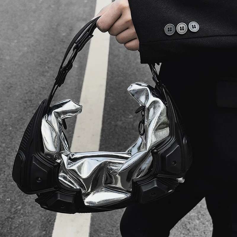 Designer Hobo Purse Half Moon Shaped Bags Metallic Leather Handbag