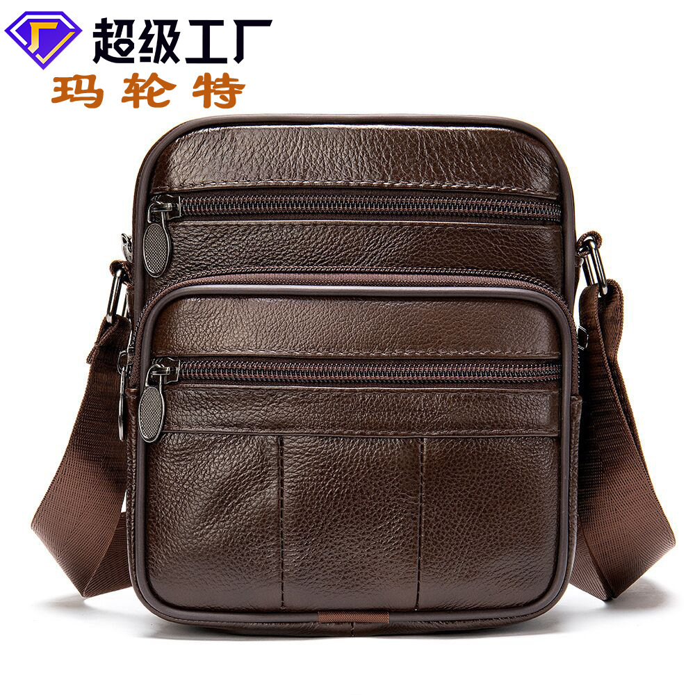 Malunte Genuine Leather Vertical Top layer Cowhide Casual One Shoulder Crossbody Bag, High end, Men's Bag Trendy
