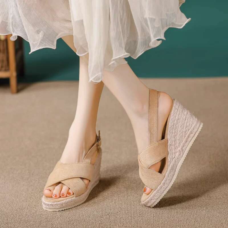 Sexy Cross Over Strappy Open Toe High Heels Platform Wedge Sandals Fashion Designer Women Buckle Shoes