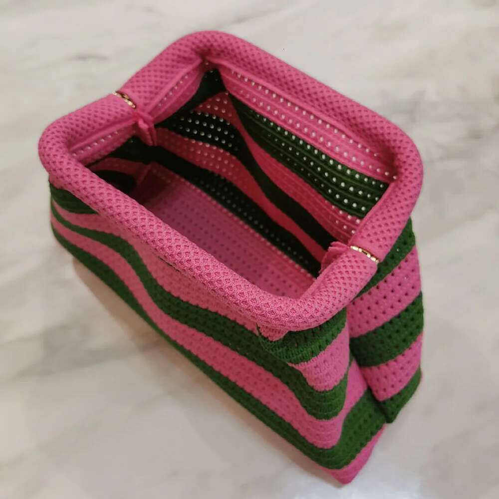 Summer Beach Clutch Striped Color Small Crochet Handbag Knitting Dumpling Purse Handmade Woven Hollow Colorblock Evening Bag