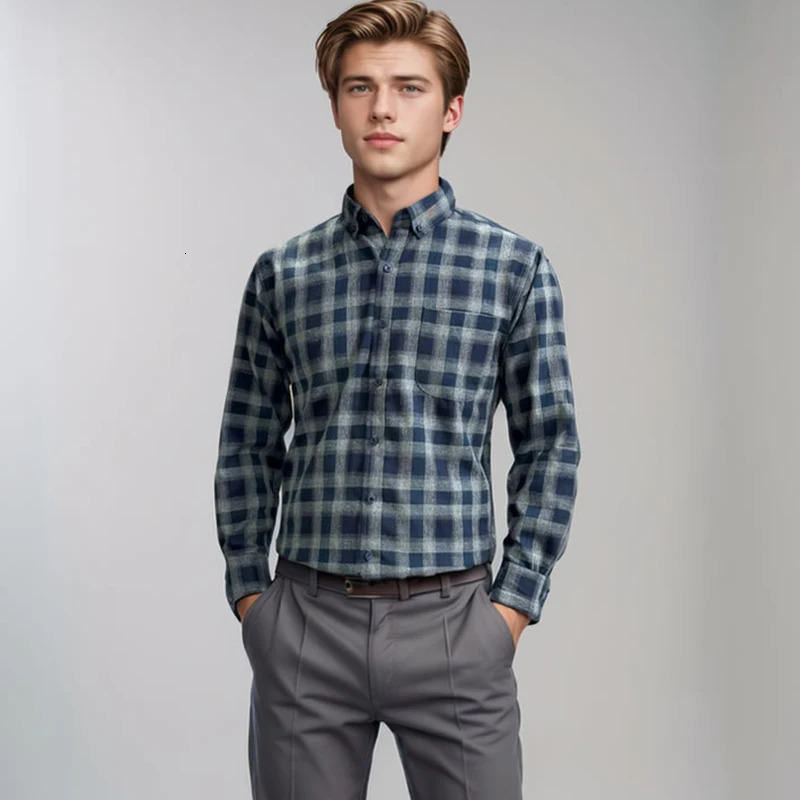 mens plain weave long sleeved pure cotton formal suit soft comfortable casual and fashionable flannel shirt clothing size 7XL 6XL 250427