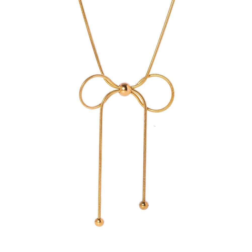 Instagram Iuencer's Same Style Drawstring Butterfly Design Necklace, Gold Titanium Steel Lock Chain, High-End Accessory