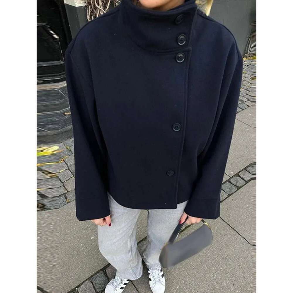 Solid Women Turtleneck Coat Elegant Full Sleeves Female Jacket 2025 New Fashion Spring Autumn Single Breasted Loose Lady Outwear