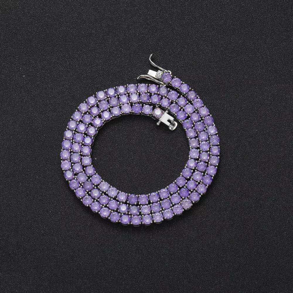 High Quality Pink Blue Green Yellow Diamond Fashion Jewelry Iced Out Chain Custom Idea Zircon Colorful Tennis Chain Necklace