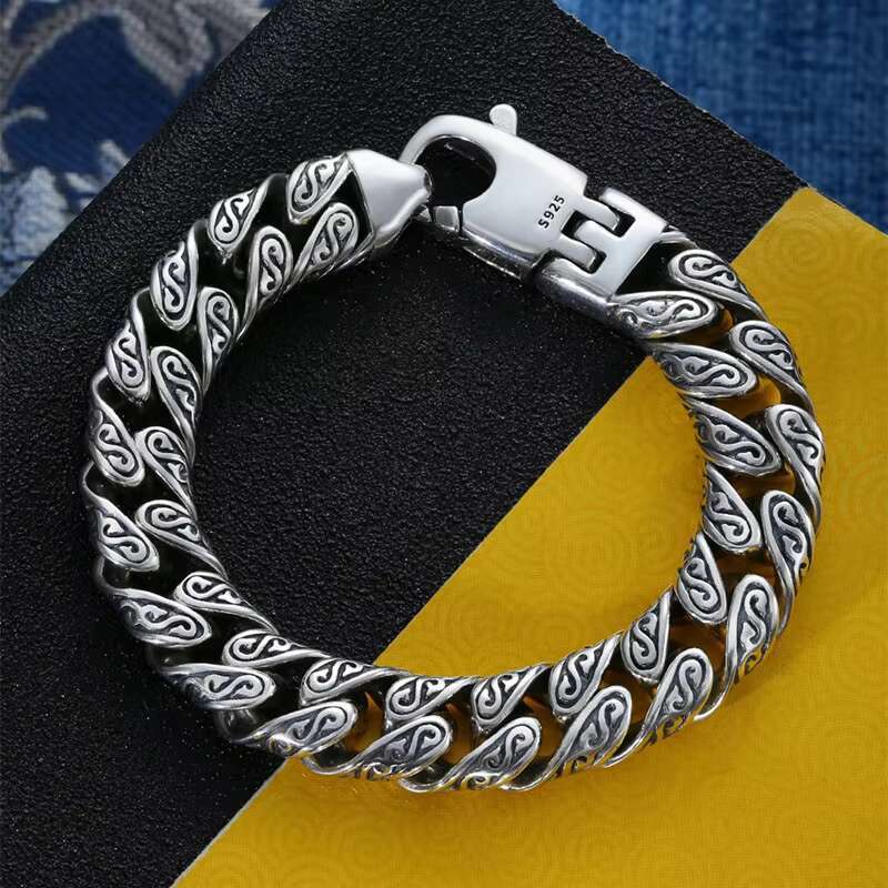 925 Silver Personality Tang Grass Bracelet Mens Silver Coarse Boys Hip Hop Street Fashion Ethnic Style Sterling Silver Bracelet