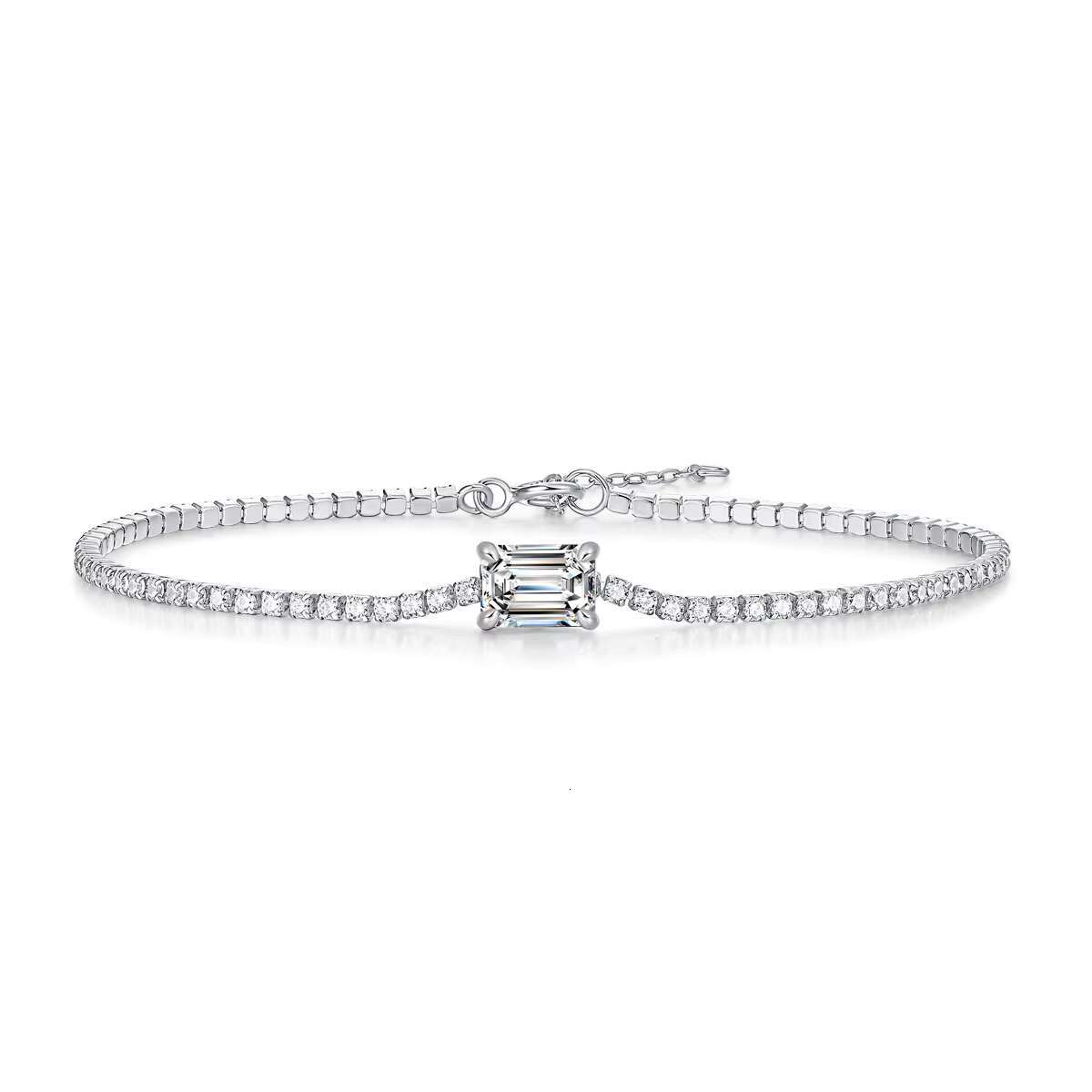 Custom Simple Fashion Jewelry 925 Sterling Silver Tennis Bracelet Emerald Cut 1CT VVS D Moissanite Adjustable Bracelet for Women