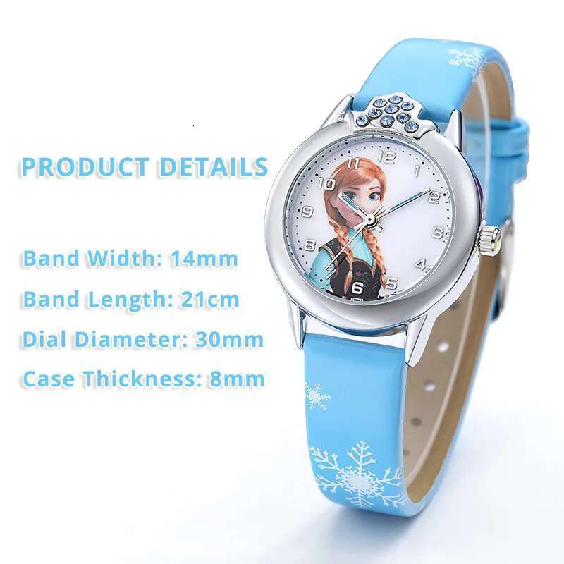 New Princess Elsa Girls Watches Leather Strap Cute Children Cartoon Wristwatches Gifts For Kids Girl Frozen Clock