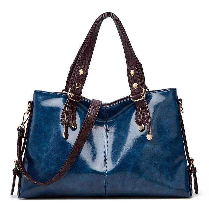 Retro Minimalist Atmosphere Large-Capacity Wide Shoulder Strap Solid Color Tote Bag, Ladies' Fashion Multi-Layered Wax Oil Leather